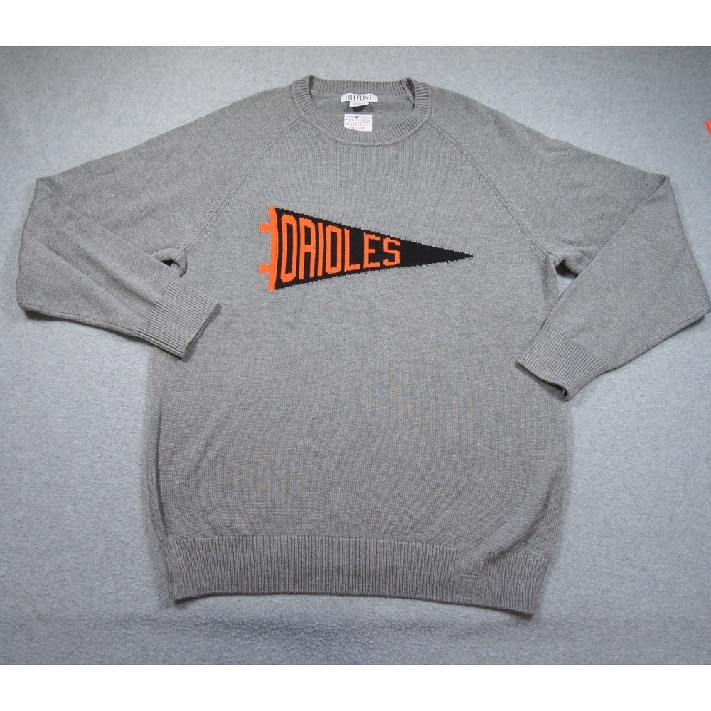 Baltimore Orioles Sweater Mens 2XL XXL Gray MLB Pennant Knit Crewneck Baseball